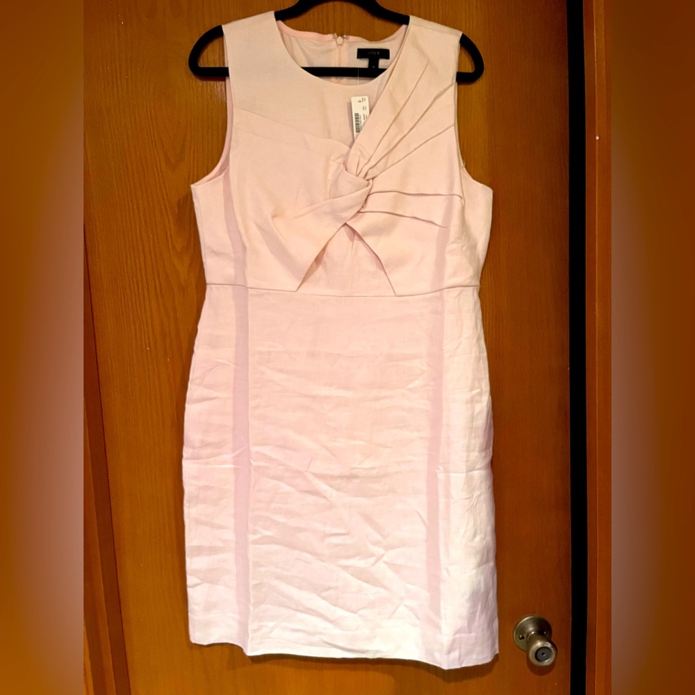 BNWT JCrew Sz 14 Drape Knot Irish Linen Sheath Dress - Blush Pink